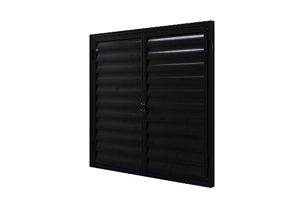 Porta abrigo alumínio preto 2 folhas com ventilação com trinco - jap