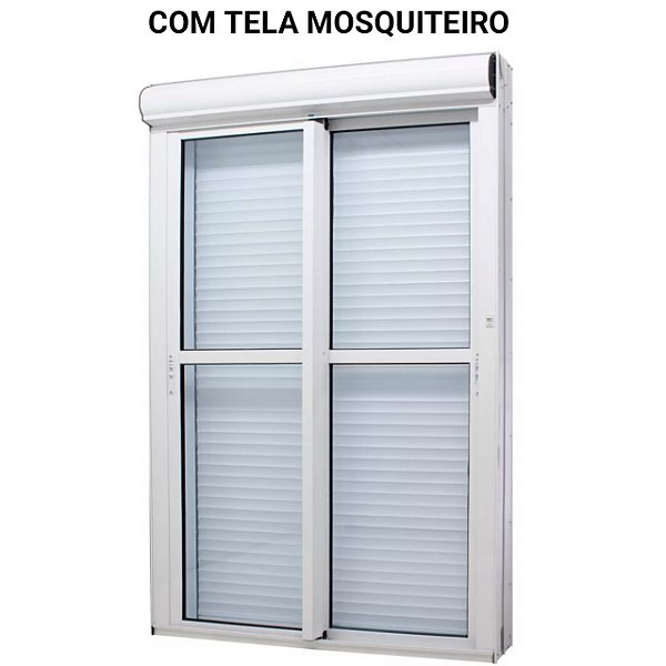 Porta com persiana integrada alumínio branco acionamento por interruptor com fecho concha com tela mosquiteiro - jap caribe max