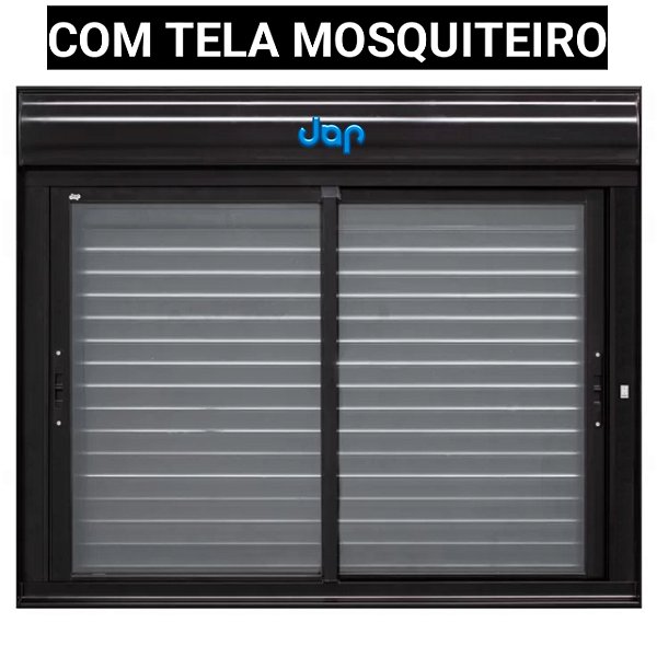 Janela com persiana integrada alumínio preto acionamento por interruptor com tela mosquiteiro - jap caribe max