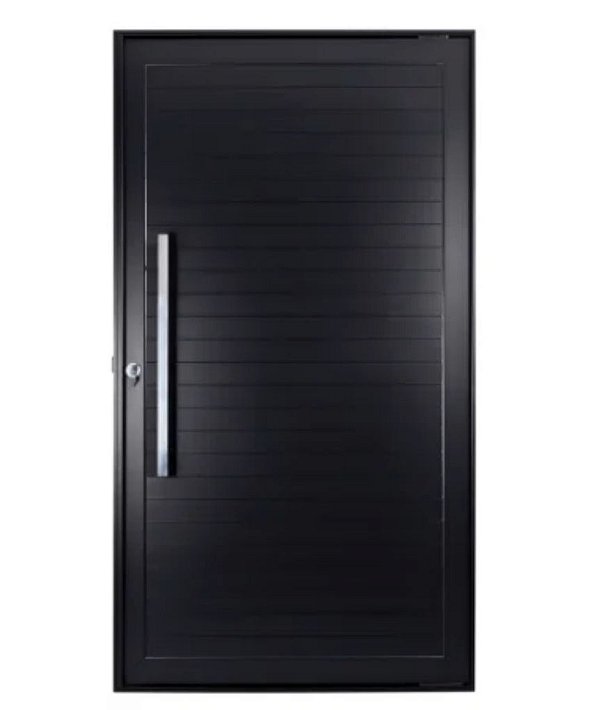 Porta pivotante alumínio preto com puxador e fechadura rolete linha 30 topsul esquadrisul