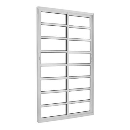 Porta de correr alumínio branco 2 folhas móveis com travessa vidro liso incolor com fechadura - linha 25 topsul esquadrisul