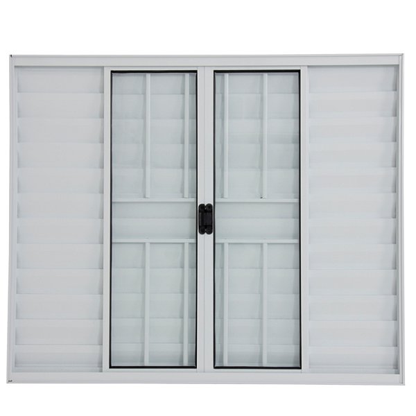 Janela veneziana alumínio branco 6 folhas com grade vidro liso incolor - linha 20