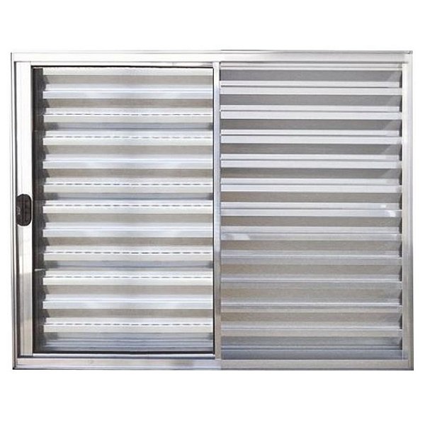 Janela veneziana alumínio brilhante 3 folhas uma fixa sem grade vidro liso incolor - linha 20