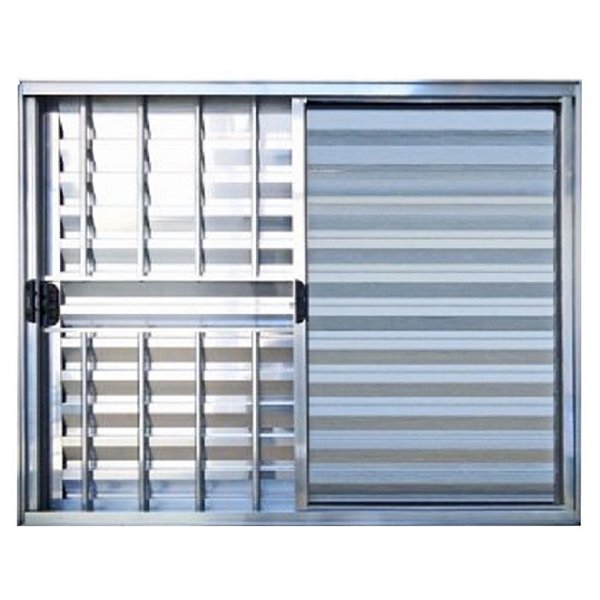 Janela veneziana alumínio brilhante 3 folhas uma fixa com grade vidro liso incolor - linha 20