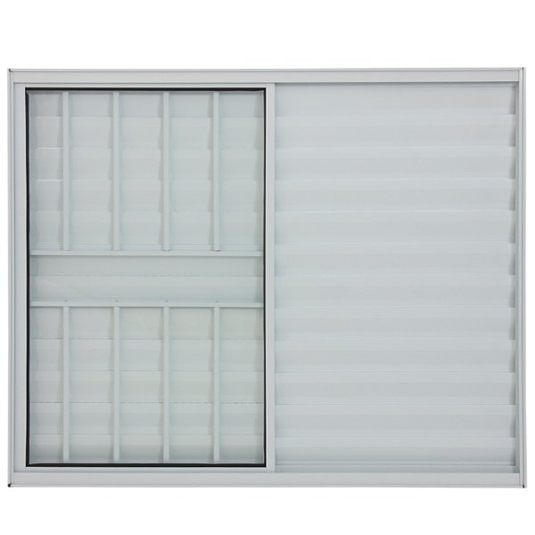 Janela veneziana alumínio branco 3 folhas uma fixa com grade vidro liso incolor - linha 20