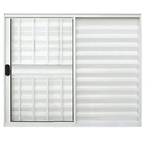 Janela veneziana alumínio branco 3 folhas uma fixa com grade vidro liso incolor - linha 20