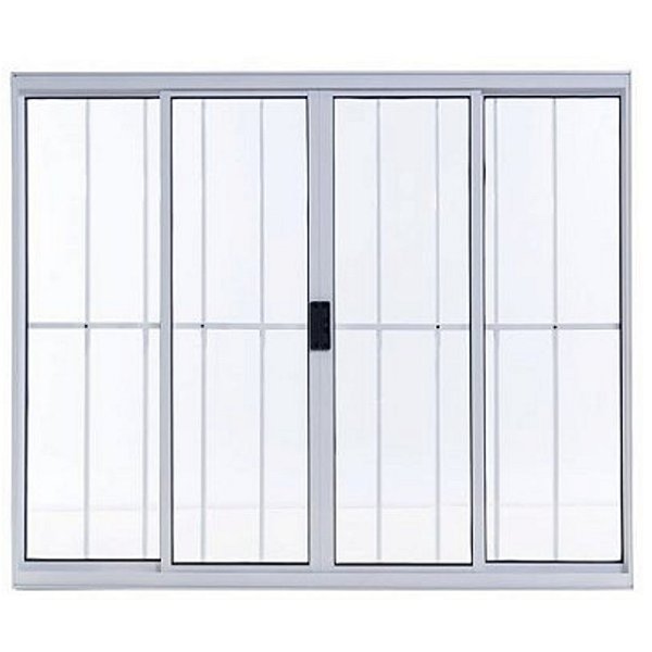 Janela de correr alumínio branco 4 folhas com grade vidro liso incolor - linha 20