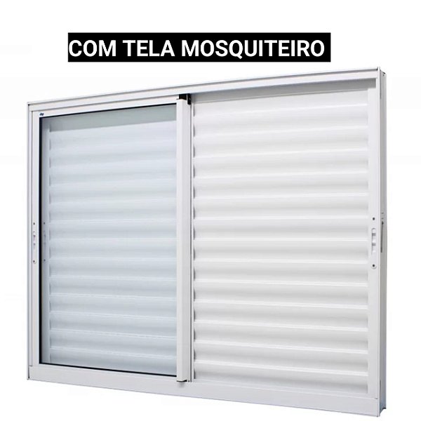 Janela veneziana alumínio branco 3 folhas móveis sem grade vidro liso incolor com tela mosquiteiro - jap caribe max