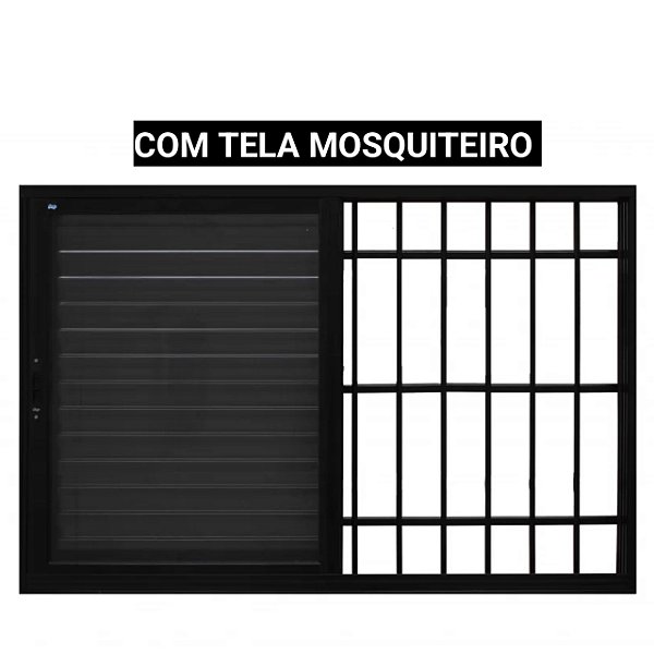 Janela veneziana alumínio preto 3 folhas móveis com grade vidro liso incolor com tela mosquiteiro - jap perfecta max