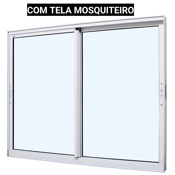 Janela de correr alumínio branco 2 folhas móveis sem grade vidro liso incolor com tela mosquiteiro - jap caribe max