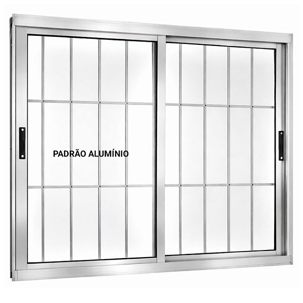 Janela de correr alumínio brilhante 2 folhas móveis com grade vidro liso incolor - linha 25