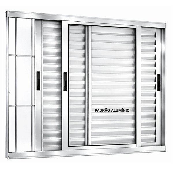 Janela veneziana alumínio brilhante 3 folhas móveis com grade vidro liso incolor - linha 25