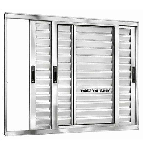 Janela veneziana alumínio brilhante 3 folhas móveis sem grade vidro liso incolor - linha 25