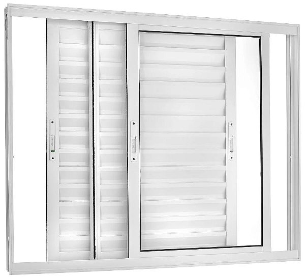 Janela veneziana alumínio branco 3 folhas móveis sem grade vidro liso incolor - linha 25