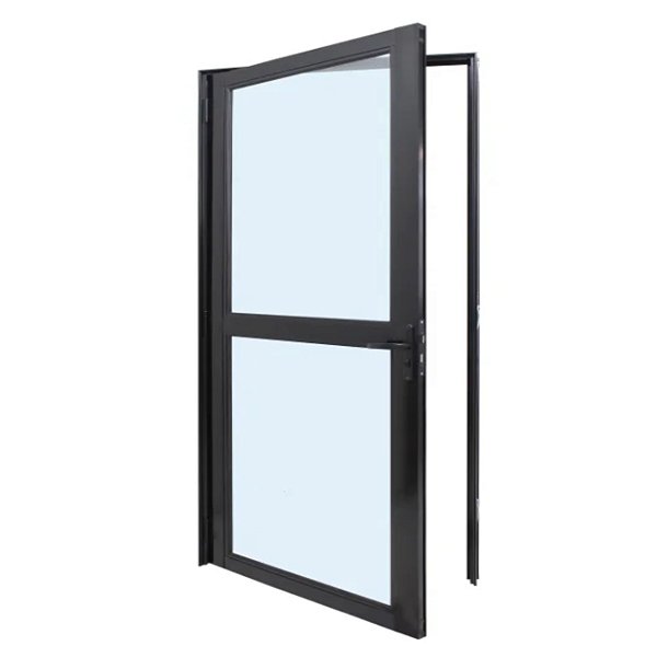 Porta alumínio preto uma folha de abrir (giro) vidro liso incolor 4mm - jap perfecta max