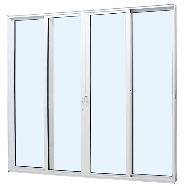 Porta de correr alumínio branco 4 folhas vidro panorâmico temperado 6mm com fechadura - jap caribe max