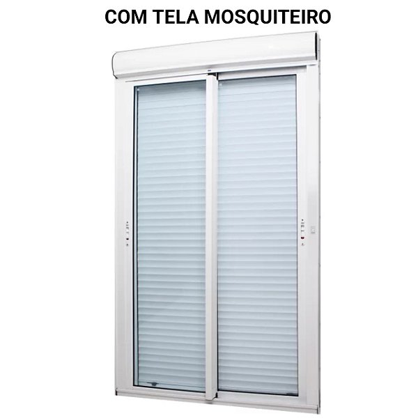 Porta com persiana integrada alumínio branco vidro temperado 6mm com fecho concha acionamento por interruptor com tela mosquiteiro - jap caribe max