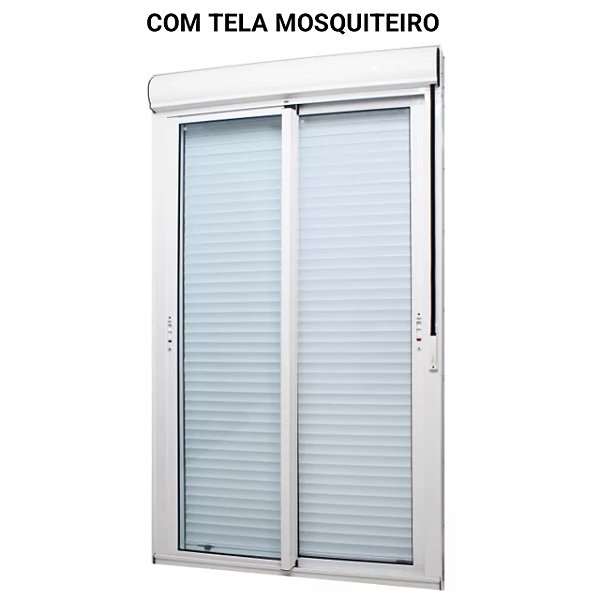 Porta com persiana integrada alumínio branco vidro temperado 6mm com fecho concha acionamento manual com tela mosquiteiro - jap caribe max