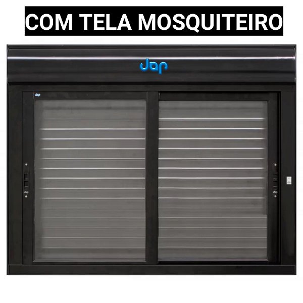 Janela com persiana integrada alumínio preto acionamento por interruptor com tela mosquiteiro - jap taparella perfecta