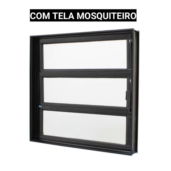 Janela basculante alumínio preto vidro mini boreal com tela mosquiteiro - jap caribe max