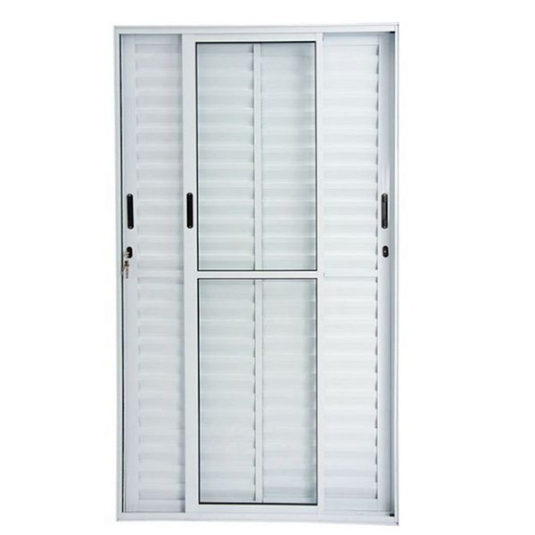 Porta balcão alumínio branco 3 folhas móveis vidro liso incolor com fechadura - linha 25 fortsul esquadrisul