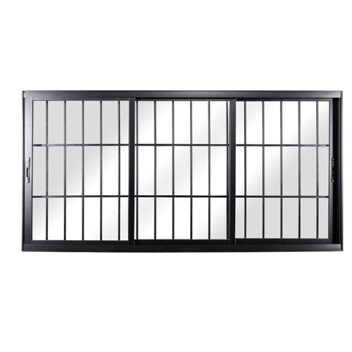 Janela de correr alumínio preto 3 folhas móveis com grade vidro liso incolor - linha 25 topsul esquadrisul