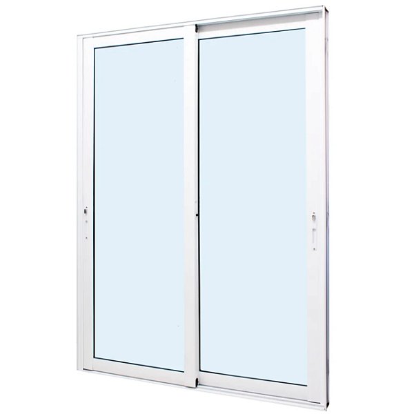 Porta de correr alumínio branco 2 folhas móveis vidro liso incolor temperado 6mm com fechadura - linha 30 jap perfecta max
