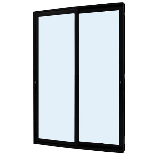 Porta de correr alumínio preto 2 folhas móveis vidro liso incolor temperado 6mm com fechadura - linha 30 jap perfecta max