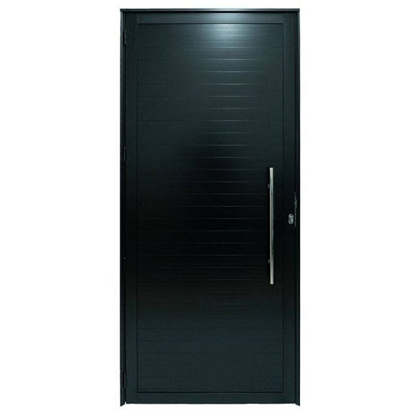 Porta lambril alumínio preto com puxador e fechadura rolete - linha 25 premium lux esquadrias