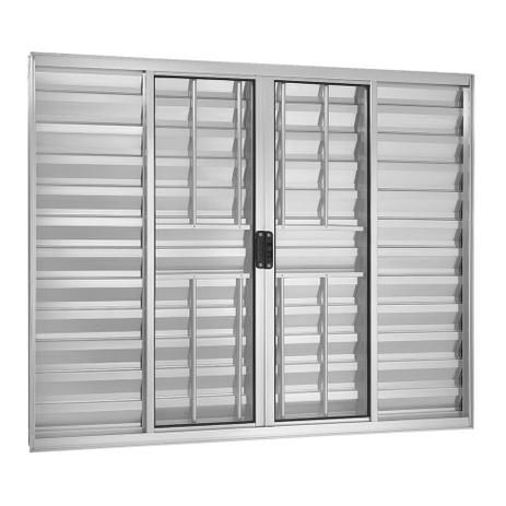 Janela veneziana alumínio brilhante 6 folhas com grade vidro liso incolor - ecosul esquadrisul
