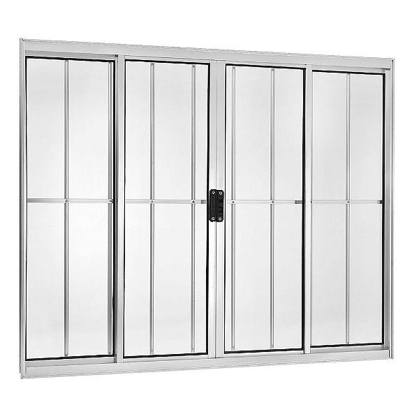 Janela de correr alumínio branco 4 folhas com grade vidro liso incolor - ecosul esquadrisul