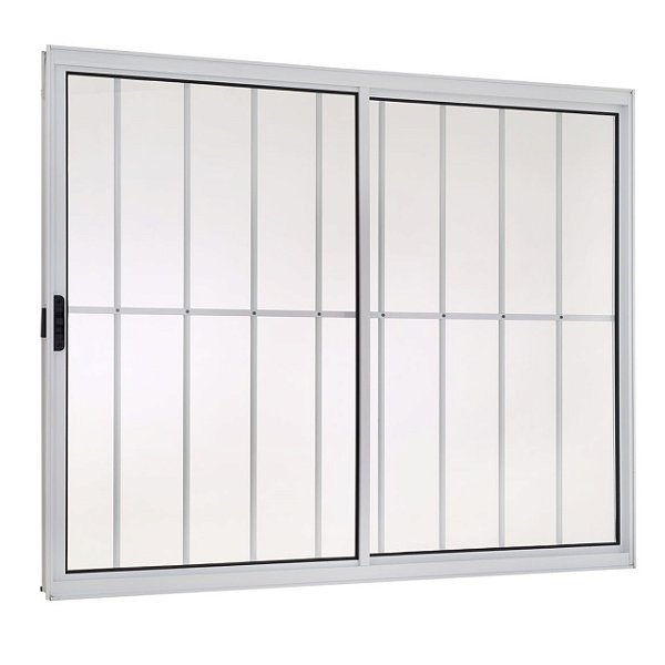 Janela de correr alumínio branco 2 folhas uma fixa com grade vidro liso incolor - ecosul esquadrisul