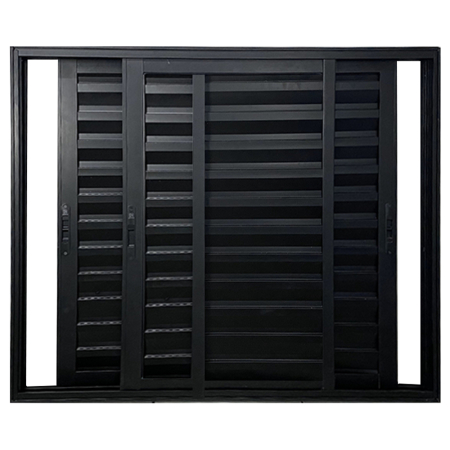 Janela veneziana alumínio preto 3 folhas móveis sem grade vidro liso incolor linha 25