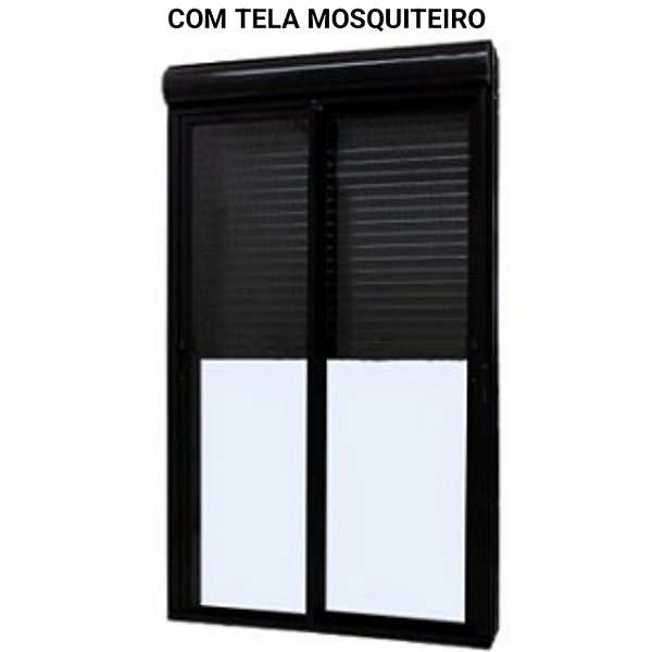 Porta com persiana integrada alumínio preto vidro temperado 6mm acionamento por interruptor com tela mosquiteiro - jap caribe max
