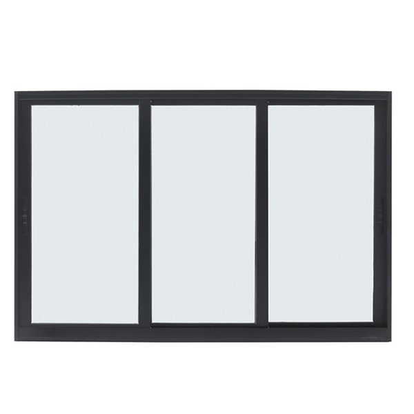 Janela de correr alumínio preto 3 folhas móveis sem grade vidro liso incolor linha 25