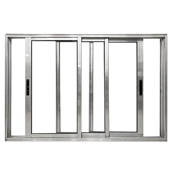 Janela de correr alumínio brilhante 3 folhas móveis sem grade vidro liso incolor linha 25