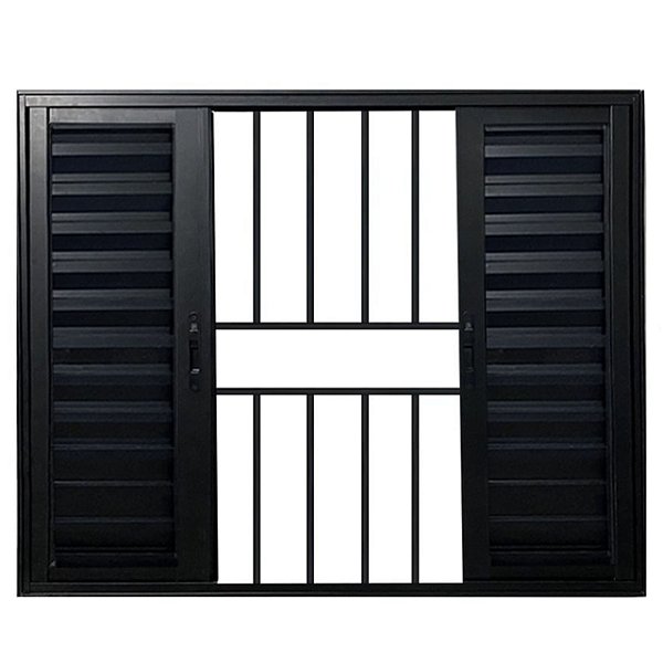 Janela veneziana alumínio preto 6 folhas com grade vidro liso incolor linha premium lux esquadrias