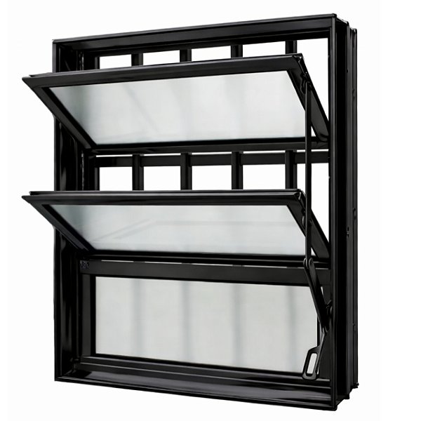 Janela basculante alumínio preto com grade vidro mini boreal - jap caribe max