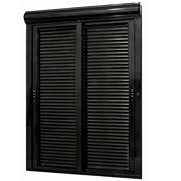Porta com persiana integrada alumínio preto vidro temperado 6mm acionamento por interruptor jap caribe max