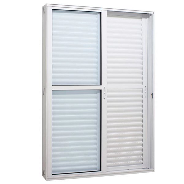 Porta balcão alumínio branco 3 folhas uma fixa vidro liso incolor com fecho concha - jap duraline