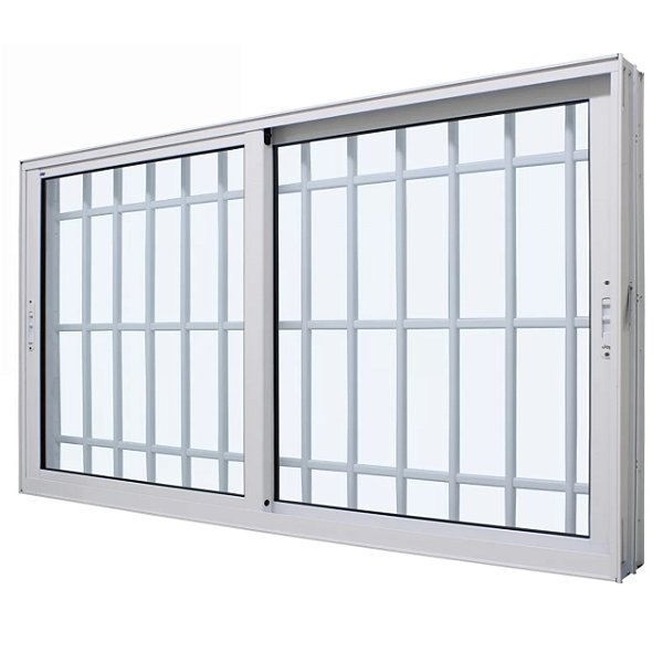 Janela de correr alumínio branco 2 folhas móveis com grade vidro liso incolor - jap perfecta max