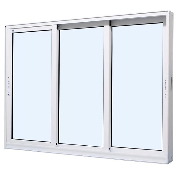 Janela de correr alumínio branco 3 folhas móveis sem grade vidro liso incolor - jap perfecta max