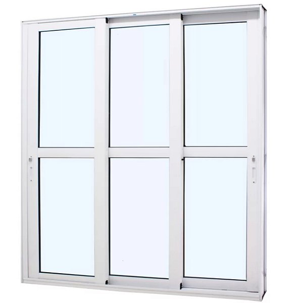 Porta de correr alumínio branco 3 folhas móveis vidro liso incolor com fechadura - jap perfecta max