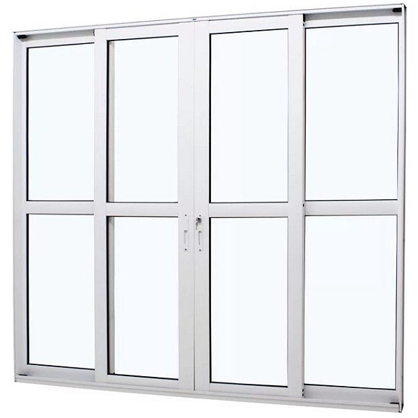 Porta de correr alumínio branco 4 folhas vidro liso incolor com fechadura - jap perfecta max