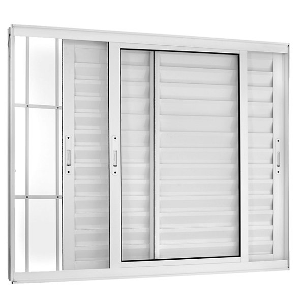 Janela veneziana alumínio branco 3 folhas móveis com grade vidro liso incolor linha 25 topsul esquadrisul