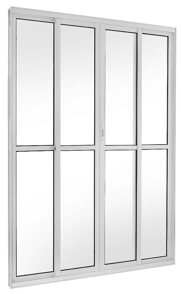 Porta de correr alumínio branco 4 folhas vidro liso incolor com fechadura - linha 25 topsul esquadrisul