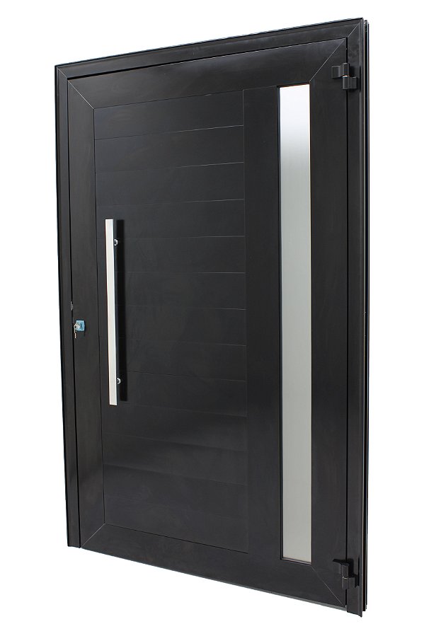 Porta lambril alumínio preto com puxador e fechadura rolete com visor - linha 40 fascino jap