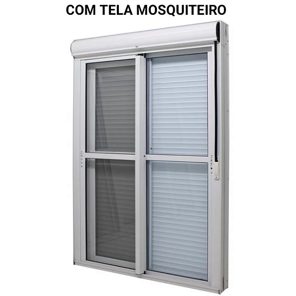 Porta com persiana integrada alumínio branco acionamento manual com fecho concha com tela mosquiteiro - jap caribe max