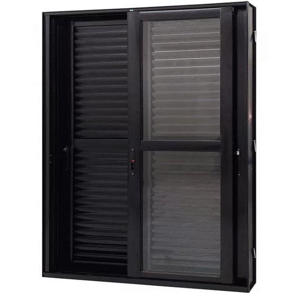 Porta balcão alumínio preto 3 folhas móveis vidro liso incolor com fechadura - jap perfecta max