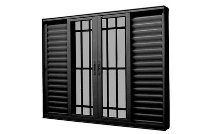 Janela veneziana alumínio preto 6 folhas com grade vidro liso incolor - jap perfecta max